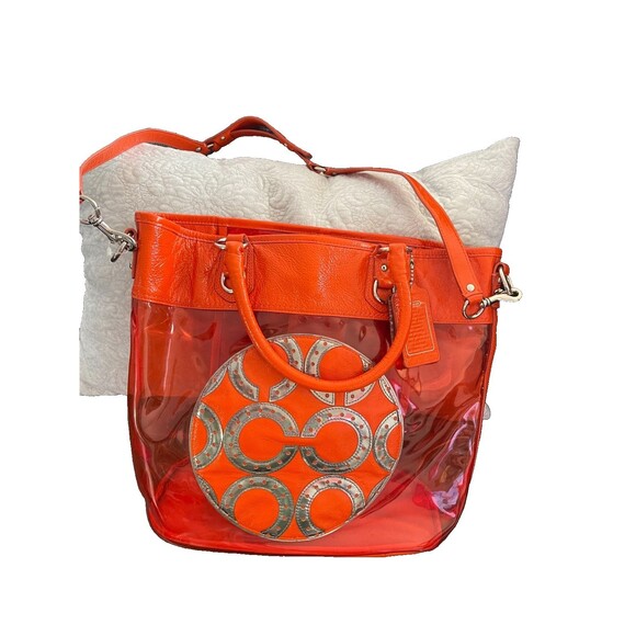 Coach Handbags - Coach 15021 Transparent Clear Red Tote Colette Rare Plastic Beach Bag